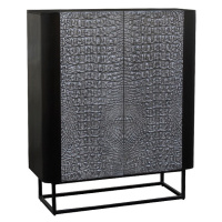 Estila Luxusní černá designová barová skříňka Croco s vyřezávaným šedým reliéfem s krokodýlím vz
