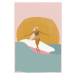 Ilustrace Surfer girl on a longboard surfboard,, LucidSurf, 26.7 × 40 cm