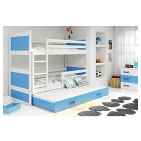 Dětská patrová postel s výsuvnou postelí RICO 190x80 cm Modrá Bílá BMS