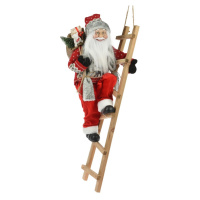 DekorStyle Vánoční figurka Santa Clause na žebříku Mikolaj 65 cm červená