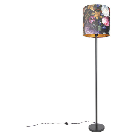 Romantická stojací lampa černá s odstínem květu 40 cm - Simplo QAZQA