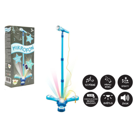 Mikrofon karaoke modrý plast na baterie se světlem se zvukem v krabici 17x34x7cm Teddies