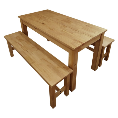 Jídelní set PIMBOW stůl 140x70 cm + 2 lavice, masiv borovice Idea