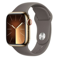 Apple Watch Series 9 41mm Cellular Zlatý nerez s jílově šedým sportovním řemínkem - S/M
