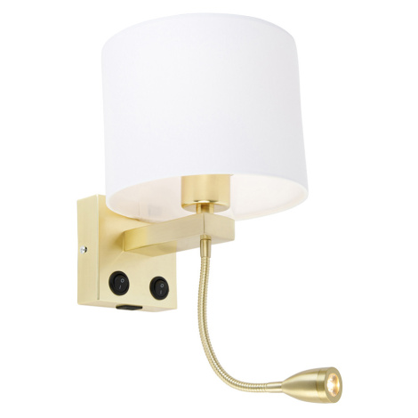 Nástěnná lampa zlatá s USB a stínidlem bílá 18 cm - Brescia Combi QAZQA