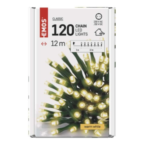Vánoční osvětlení EMOS D4AW03 ZY1703T 120LED řetěz 12m teplá bílá s časovačem