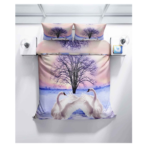 3D Povlečení polycotton Labutě TiaHome - 1x Polštář 90x70cm, 1x Přikrývka 140x200cm
