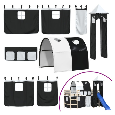 vidaXL Závěsy na patrovou postel s tunelem a věží bílé a černé