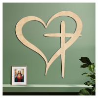 Dřevěný obraz na zeď - Srdce a kříž
