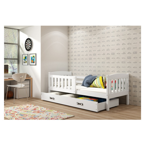 Expedo Dětská postel FLORENT P1 + úložný prostor + matrace + rošt ZDARMA, 90x200, bílý, bílá