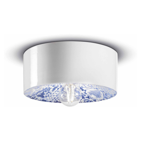 Ferroluce Stropní svítidlo PI s květinovým vzorem, Ø 25 cm modrá/bílá Ferro Luce