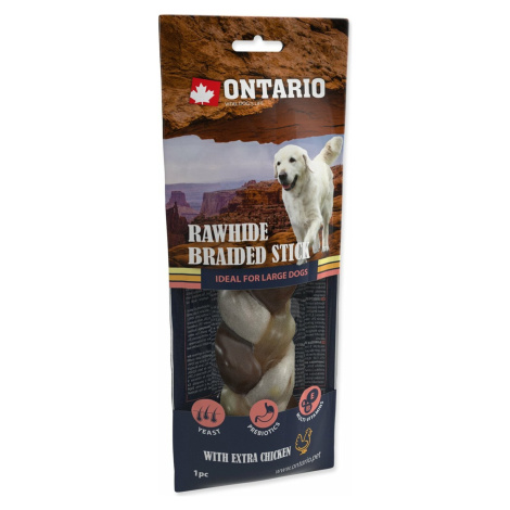 Pochoutka Ontario buvolí kůže s kuřecím, pletená tyčinka 20cm