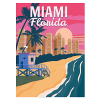 Ilustrace Miami Florida, City Skyline, Retro Poster., VectorUp, (30 x 40 cm)