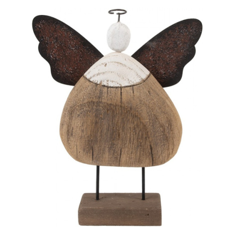 Dřevěná dekorace široký anděl s drátěnou svatozáří a patinou M Celpas – 13x5x19 cm Clayre & Eef