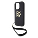 DKNY PU Leather Stack Logo Wrist Strap kryt iPhone 15 Pro Max černý