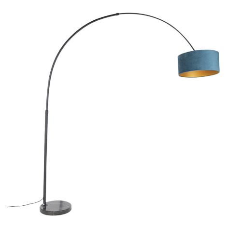 Oblouková lampa černá ssametovým stínítkem modrým se zlatem 50 cm - XXL QAZQA