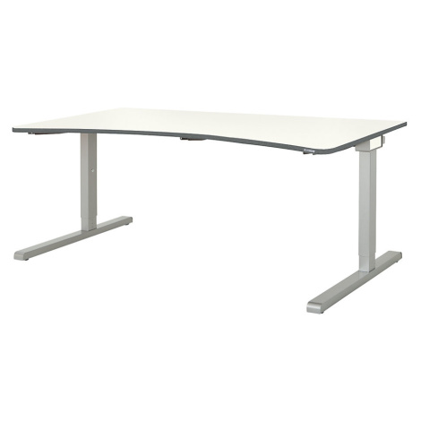 mauser Zaoblený výškově nastavitelný stůl, šířka 1600 mm, deska bílá, podstavec v hliníkové barv
