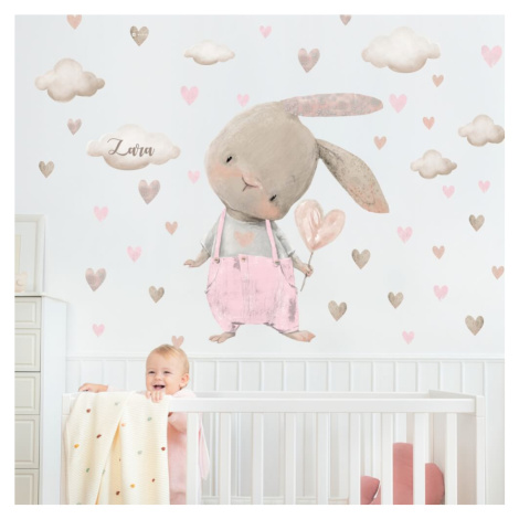 Samolepky nad postýlku pro miminko - Zajíček v pastelové růžové INSPIO