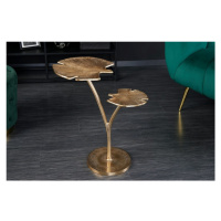 Estila Designový příruční stolek Ginko v art deco stylu se dvěma deskami ve tvaru listu ve zlaté