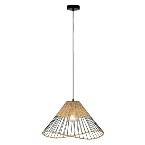 Venkovská závěsná lampa černá 48 cm s ratanem - Treccia Paul Neuhaus