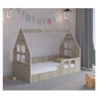 Dětská postel Montessori domeček 140 x 70 cm v provedení dub sonoma pravý