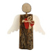 AMADEA Dřevěný anděl s kůrou s bílými křídly a čeveným srdcem, masivní dřevo, 16x14,5x3 cm