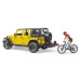 Bruder 02543 JEEP Wrangler Rubicon, horské kolo a cyklista