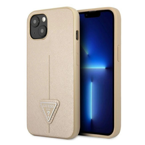 Pouzdro Guess Saffiano Triangle Logo pro iPhone 14 - béžové