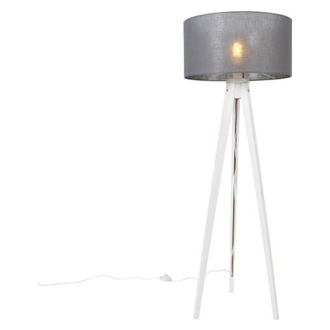 Moderní stojací lampa stativ bílá se šedým odstínem 50 cm - Tripod Classic QAZQA