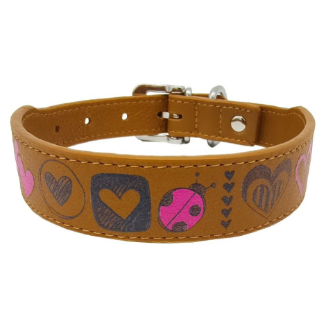 Anadi Kožený obojek Love pro malé až střední psy, hnědý karamel, 2, 8 cm × 35 - 41 cm
