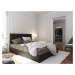Čalouněná postel CESMIN 160x200 cm, krémová se vzorem/hnědá