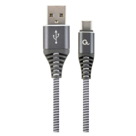 Gembird kabel CABLEXPERT USB-A - USB-C, M/M, PREMIUM QUALITY, opletený, 1m, šedá/bílá - CC-USB2B
