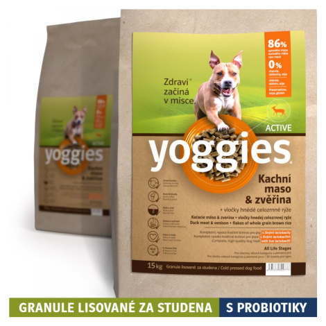 15kg Yoggies Active Kachní maso&zvěřina, granule lisované za studena s probiotiky