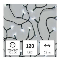 LED vánoční řetěz, 12 m, venkovní i vnitřní, studená bílá, časovač