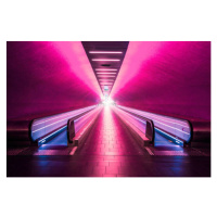 Fotografie Psychedelic red subway corridor in Paris, Artur Debat, (40 x 26.7 cm)