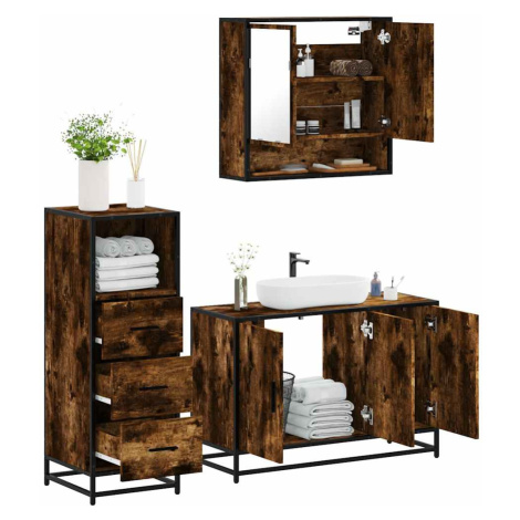 vidaXL 3dílný set koupelnového nábytku kouřový dub kompozitní dřevo