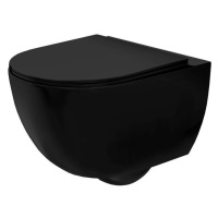 REA Závěsná WC mísa včetně sedátka RIMLESS Carlo Mini Slim černá matná REA-C8489
