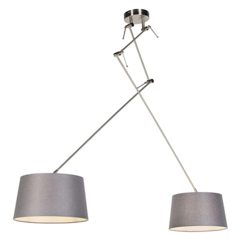 Závěsná lampa s lněnými odstíny tmavě šedá 35 cm - ocel Blitz II QAZQA