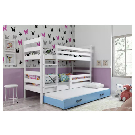 Dětská patrová postel ERYK s výsuvným lůžkem 90x200 cm - bílá Modrá BMS
