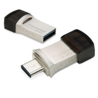 Transcend 64GB JetFlash 890, USB-C/USB 3.1 duální flash disk, malé rozměry, stříbrný kov, odolá 