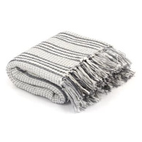 Bavlněná deka s pruhy 160 × 210 cm šedo-bílá