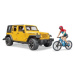 Bruder 02543 JEEP Wrangler Rubicon, horské kolo a cyklista