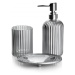 Bathlab Koupelnová sada ARI 400ml stříbrná - dávkovač s držákem mýdla + kelímek na zubní kartáče