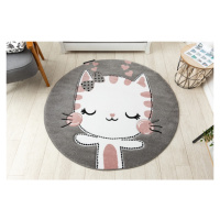 Dětský kusový koberec Petit Kitty cat grey kruh Kruh Ø 120 cm