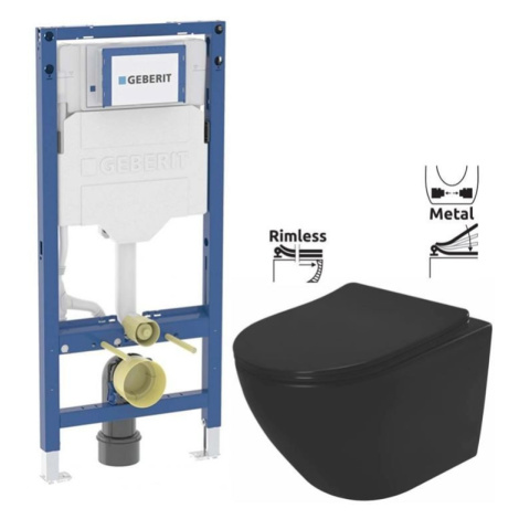 GEBERIT Duofix bez tlačítka + WC REA CARLO MINI RIMLESS ČIERNY MAT + SEDADLO 111.300.00.6 MM1