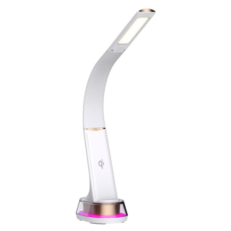 IMMAX LED stolní lampička Corella s Qi nabíjením bílá se zlatými prvky, RGB podsvícení