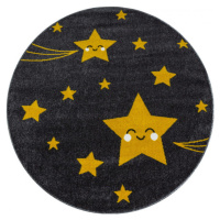 Dětský koberec Kids hvězdičky žlutý - kruh