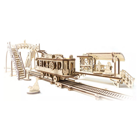 Ugears 3D dřevěné mechanické puzzle Mechanical Town tramvajová linka