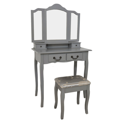 Toaletní stolek s taburetem, šedá / stříbrná, REGINA NEW Tempo Kondela