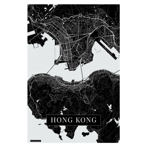 Mapa Hong Kong black, 26.7 × 40 cm